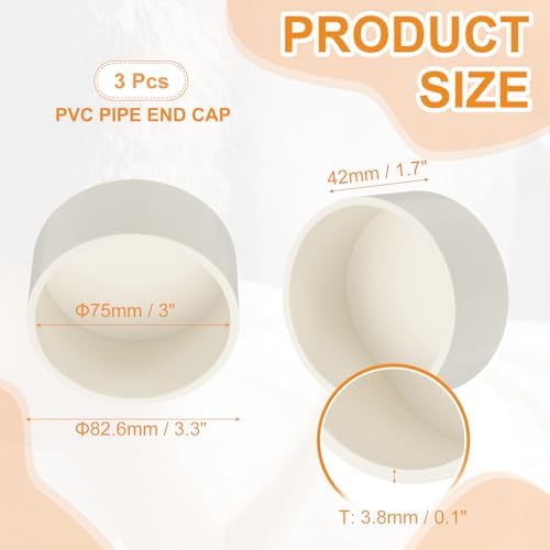 PATIKIL PVC Pipe End Caps, 3 Pack 3" Diameter Pipe Cover Cap Plug Adapter Socket Fittings for Build DIY Furniture Garden Shelf Water Line, White