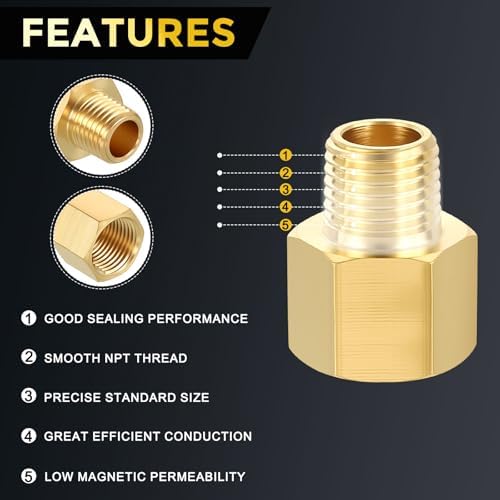METALLIXITY 2PCS 3/8" FNPT x 1/4" MNPT Thread Brass Hex Extension Adapters | Brass Pipe Fittings, Female to Male Adapters for Water Line, Tub Spout/Shower Head