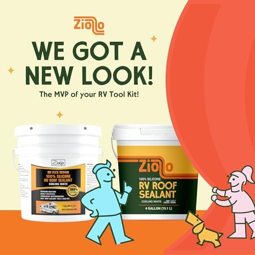 Ziollo RV Roof Sealant - Leak Repair 100% Silicone Liquid Rubber - Premium Waterproof Coating for Campers, Pop Up, Motorhomes, and Travel Trailers - Easy DIY Application - White 4 Gallon