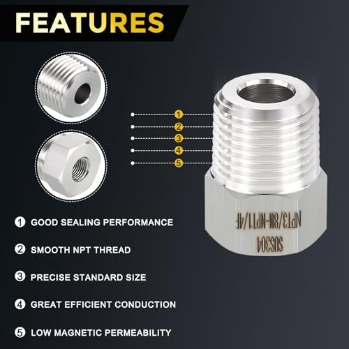 METALLIXITY 2PCS 3/8" MNPT x 1/4" FNPT Thread SUS304 Hex Bushing Extension | 304 Stainless Steel Pipe Fittings, Tube Adapters Convert for Water Line, Tub Spout/Shower Head