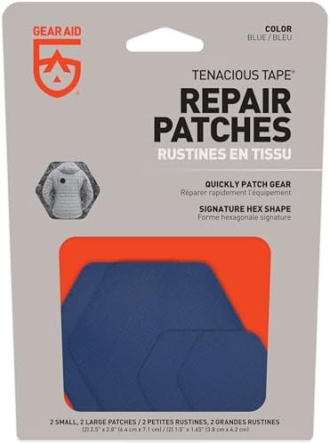 GEAR AID Tenacious Tape Hex Repair Patches, 2.5" & 1.5", Blue, 8 Count | Pre-Cut Peel-and-Stick Repair Patches for Fixing Holes, Tears and Burns in Jackets, Tents, Sleeping Bags and Gear