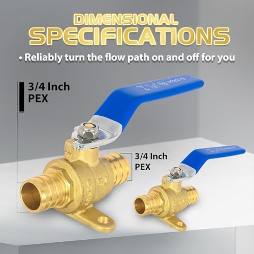 10 PCS Foskan 1/4" Turn PEX Crimp Ball Valves, 3/4"Drop Ear Shut-off Valve