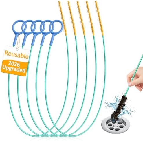 Reusable Drain Snake Hair Clog Remover, 30 inch Drain Cleaner Tool (5 Pack)