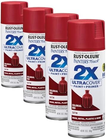 Rust-Oleum 334063 Painter's Touch 2X Ultra Cover Spray Paint, 12 oz, Satin Colonial Red (Pack of 4)