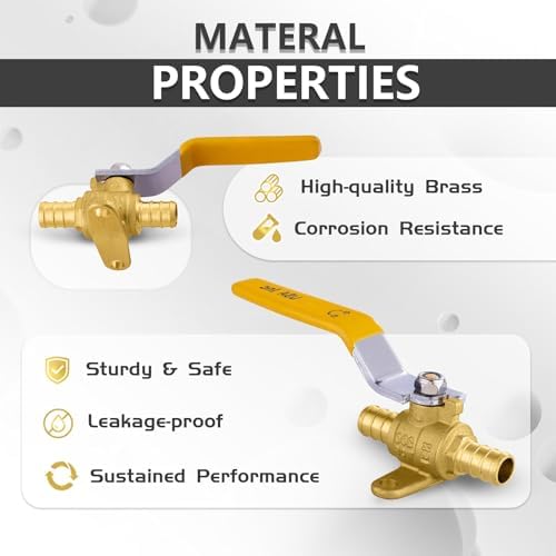 20-Pack Foskan PEX Crimp Drop Ear Full Port Ball Valve With Yellow Handle, 1/2" Brass Shut-off Valve for Hot and Cold Water Distribution