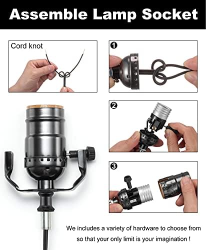 Black Lamp Rewire Kit, Lamp Wiring Kit with 12 FT Lamp Cord Replacement, 3 Way Socket and Essential Hardware, Lamp Parts for Repair Table Lamps and Floor Lamps, Lamp Kits for Do It Yourself