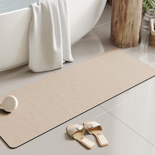 Super Absorbent & Non-Slip Bath Mat Kit | Waterproof Drip Rail, Shower Floor Protector & Door Seal Strip | Cut-to-Fit for Tub & Shower (Khaki, 47''x12'')
