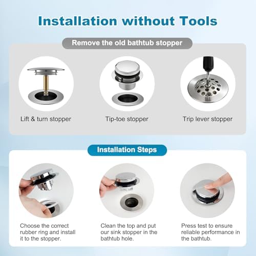 Hibbent 3 in 1 Metal Bathtub Drain Stopper, Universal Pop Up Tub Stopper