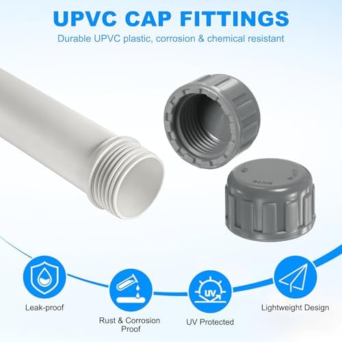 M METERXITY 12-Pack PVC Pipe End Cap Plug Adapter 1/2 In, Female Thread | Gray, Water End Cap Connector, Inner Teeth Pipe Plugs, for Outside Lawn, Yard/Watering Irrigation Systems