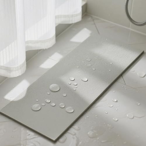 Super Absorbent Bath Mat for Shower & Tub, Bathroom Door Strip Runner, Under Shower Curtain Drip Rail, Non-Slip Floor Protector, Cut to Fit (Light Grey, 72''x12'')