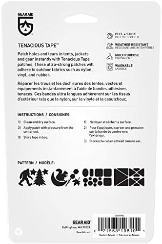 GEAR AID Tenacious Tape Repair Patches – Peel-and-Stick Nylon Gear Patches for Jackets, Tents, Sleeping Bags, Backpacks, and Outdoor Gear – Fix Rips, Tears, and Holes, Camping, 3”x20”