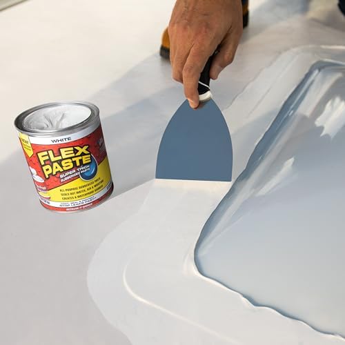 Flex Paste, Waterproof Paintable Putty, Spackle Sealant, Fill Gaps Cracks Holes - Block Out Water and Air - UV Resistant - Walls, Drywall, EPDM, Concrete, Roof, RV Repairs, White, Quart