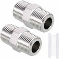 Pack of 2, 1/2" Male NPT To 1/2" Male NPT SUS304 Hex Nipple | Solid Male Pipe Adapter Hose Connectors with Sealing Tape for Pipe Repair, Bathroom Remodel, Tool Extensions, Compression
