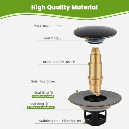 Universal Bathroom Sink Drain Strainer, Big Cover, Oil Rubbed Bronze