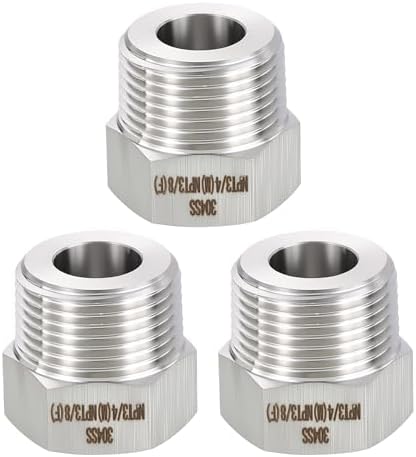 METALLIXITY 3PCS 3/4" MNPT x 3/8" FNPT Thread SUS304 Hex Bushing Extension | 304 Stainless Steel Pipe Fittings, Tube Adapters Convert for Water Line, Tub Spout/Shower Head