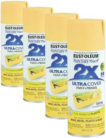 Rust-Oleum 334079 Painter's Touch 2X Ultra Cover Spray Paint, 12 oz, Satin Summer Squash (Pack of 4)