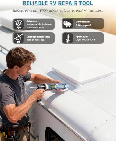 PAULINN Self Leveling Lap Sealant White, RV Roof Sealant for Camper Repair, RV Caulking, Rubber Roof EPDM, Flexible, UV & Waterproof, no Smell and Safe for RV Indoor use, 4 Packs