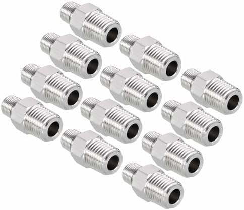 Pack of 12, 1/4" Male NPT To 1/8" Male NPT SUS304 Hex Nipple | Solid Male Pipe Adapter Hose Connectors for Pipe Repair, Bathroom Remodel, Tool Extensions, Compression, Irrigation