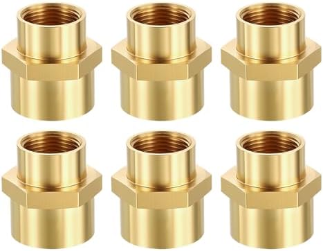 METALLIXITY 6PCS 3/8" FeMale NPT x 1/4" FeMale NPT Thread Brass Coupling | Brass Pipe Fittings, Coupler Hex Head Adapter for Water Line, Tub Spout/Shower Head