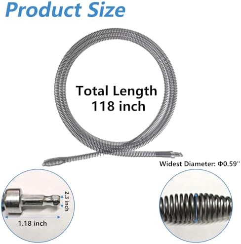 Metal Drain Snake, Spring Drain Clog Remover,1 Pcs 118.1 Inch