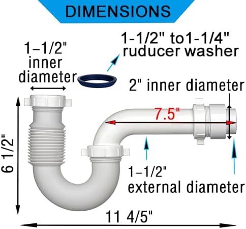 (2 Pack) Yariwiz White 1-1/2 inch P Trap with Adjustable J-Bend for Bathroom Kitchen Sink Drain Replacement Tubular Plumbing Pipe Assembly KSD-004W(2 Pack)