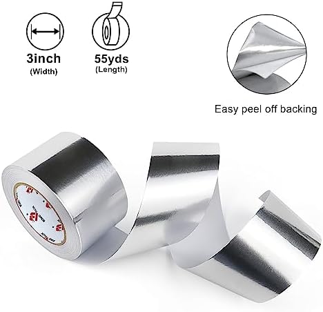 BOMEI PACK Aluminum Foil Tape,Heavy Duty Metal Duct Tape,High Temperature Silver Tape,Perfect for Sealing & Patching,HVAC,Air Ducts,Insulation and Metal Repair (3 Inch)