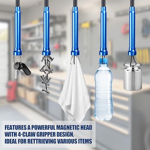 Flexible Grabber Tool, Magnetic 4-Claw Gripper (24", Blue)