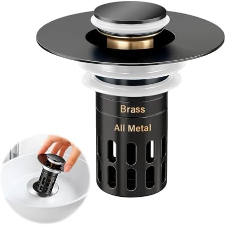 (All Metal) Bathroom Sink Stopper,Pop Up Drain for Bathroom Sink,Sink Stopper Hair Catcher,Silent Popper Core w/Removable Stainless Steel Filter Basket,Sink Drain Plug Fit for 1.05~2.0''Basin