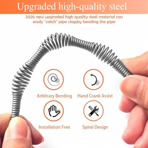 Drain Snake Auger, Plumbing Snake Drain Hair Clog Removal Tool, Sink Unclogger Drain, Heavy Duty Drum Auger, Cleaner Tool for Bathroom Kitchen Tub Shower Drain Clog Remover with Gloves (33 Feet)