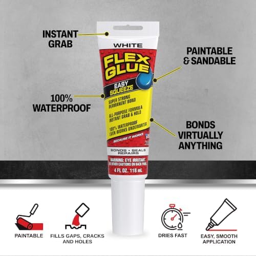 Flex Glue Rubberized Waterproof Adhesive, White, 4 oz Tube, 1-Pack