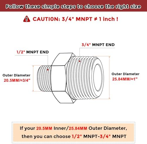 Pack of 5, 3/4" Male NPT to 1/2" Male NPT SUS304 Hex Nipple | Solid Male Pipe Adapter Hose Connectors with Sealing Tape for Pipe Repair, Bathroom Remodel, Tool Extensions, Compression