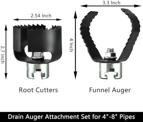 3-Piece Drain Auger Attachment Set 1-3/16" (30MM) for 4"-8" Pipe Cleaning – Includes Spiral Cutter, Grease Cutter, and Pin Key, Compatible with 1-1/4”,6/5” and 1-1/2”Cable