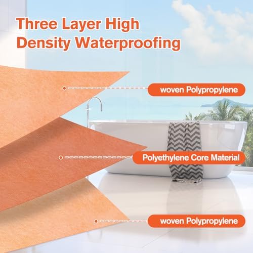 2 Roll Waterproofing Membrane, 5Inch X 98.4Ft 20Mils Thick Waterproof Membrane for Shower Polyethylene Fabric Tile Underlayment Seam Tape for Tile Wall Floors, Sauna Steam Room