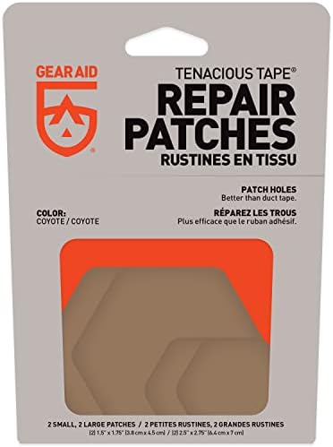 GEAR AID Tenacious Tape Hex Repair Patches, 2.5" & 1.5", Coyote, 4 Count | Pre-Cut Peel-and-Stick Repair Patches for Fixing Holes, Tears and Burns in Jackets, Tents, Sleeping Bags and Gear