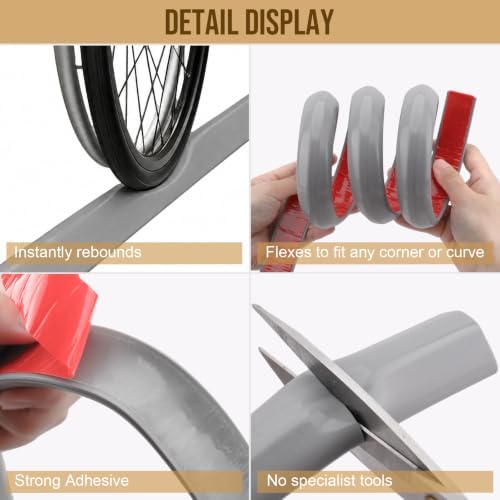 39in Shower Threshold Water Dam, Self-Adhesive Silicone Water Barrier for Wet/Dry Separation, Collapsible Seal Strip for Walk-In Showers, Bathtubs, Kitchen Sinks, Wheelchair Accessible Ramp Design