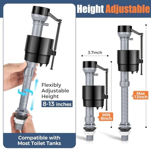Universal Toilet Flusher Replacement Kit, Water-Saving & Height Adjustable Fill Valve, 2-Inch Flapper, Toilet Handle Lever, Quiet & Anti-Siphon Toilet Repair Kit Inside Tank (Black, 1-Pack)