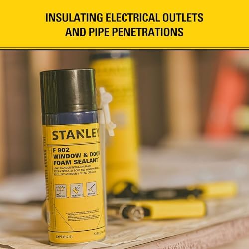 Stanley F902 Window & Door Foam Sealant (12x12 Oz.) – Low Expansion Polyurethane Insulating Spray Foam | Gaps and Cracks Filler for Window & Door Frames, Waterproof Sealant with Straw | 12 Oz. 12 Pack