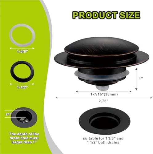 Bathtub Drain Stopper Pop Up Universal - Bronze Replacement Seal