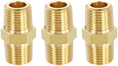 METALLIXITY 3PCS 1/8" Male g x 1/8" Male g Thread Brass Hex Nipple Adapter | Male Straight Extension Adapters, Brass Pipe Fittings for Water Line, Tub Spout/Shower Head