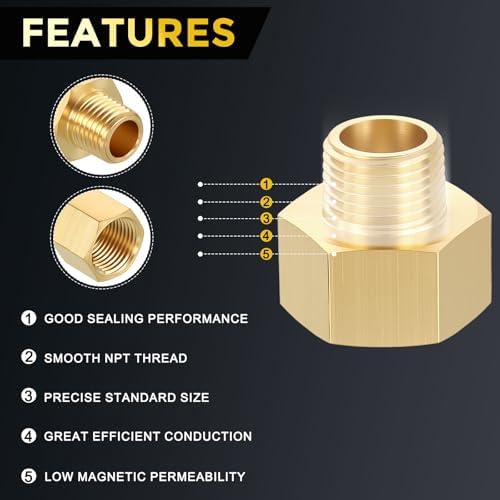 METALLIXITY 1PCS 1" FNPT x 3/4" MNPT Thread Brass Hex Extension Adapters | Brass Pipe Fittings, Female to Male Adapters for Water Line, Tub Spout/Shower Head