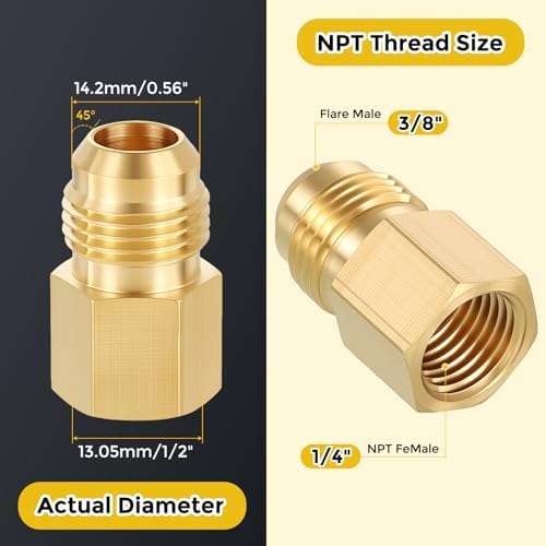 METALLIXITY 1PCS 1/4"FNPTx3/8"Male Flare Thread Brass Hex Extension Adapter | Female to Male Adapters, Brass Pipe Fittings for Water Line, Tub Spout/Shower Head