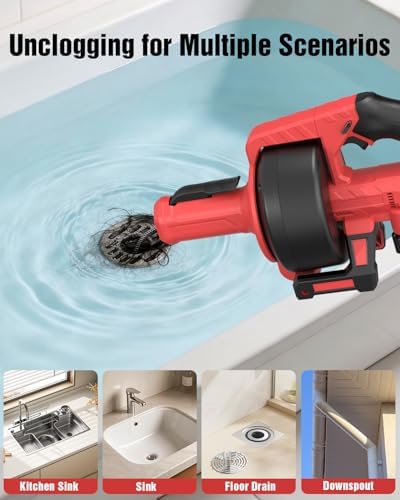 Ublue 21V Cordless Electric Drain Auger, 25Ft Auto Feed Drain Snake for Clog Remover with 2.0Ah Battery, Plumbing Snake for Sink Toilet Bathroom Shower Pipes 3/4"-2.95", Included Bag Gloves Rag