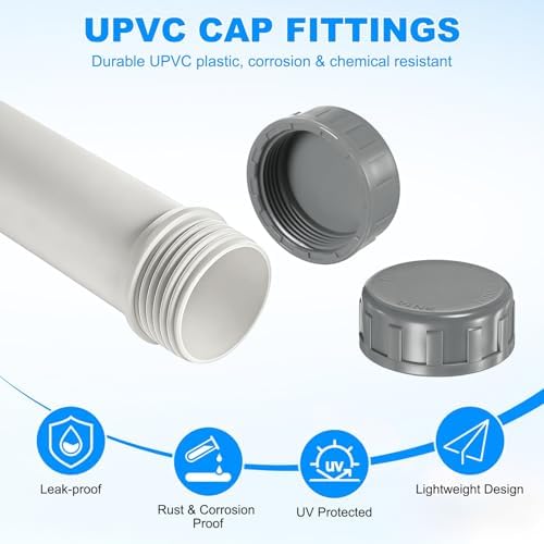 M METERXITY 8-Pack PVC Pipe End Cap Plug Adapter 1-1/2 In, Female Thread | Gray, Water End Cap Connector, Inner Teeth Pipe Plugs, for Outside Lawn, Yard/Watering Irrigation Systems