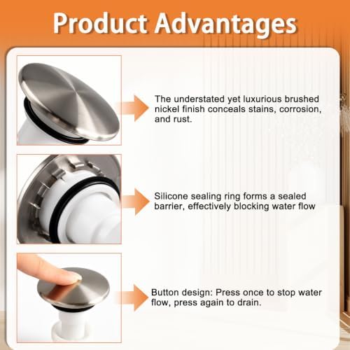 Drain Sink Stopper for Pfister 972-098J,Brushed Nickel Sink Plug Part, Bathroom Push & pop up Seal Drain Stopper Assembly 35338-06XX