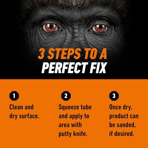 Gorilla Wood Filler, Water Resistant, White, 6 oz Tube