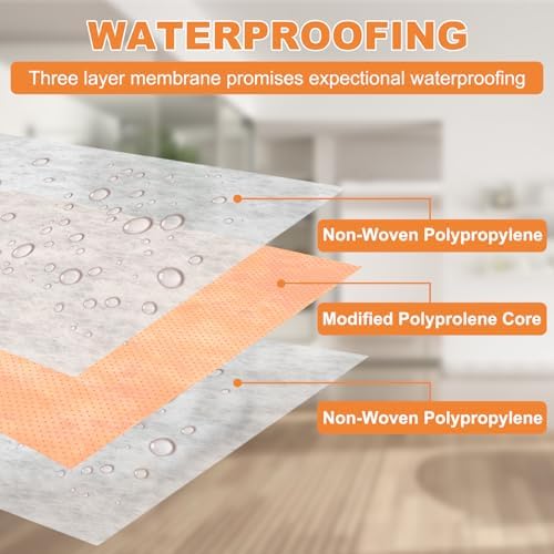 180 Sq Ft Waterproof Membrane with Pre-Marked Grid Design, 24Mils Thick