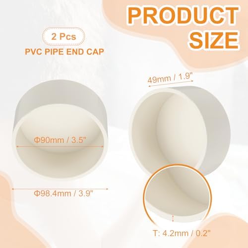 PATIKIL PVC Pipe End Caps, 2 Pack 3.5" Diameter Pipe Cover Cap Plug Adapter Socket Fittings for Build DIY Furniture Garden Shelf Water Line, White