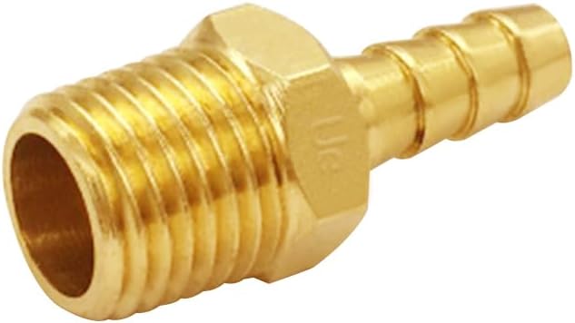 Uenede Brass 1/4" NPT Male to 5/16" Hose Barbed Fittings, 6PCS | Barb Pipe Fittings with Clamps Air Line Repair Connectors for Water Oil Gas