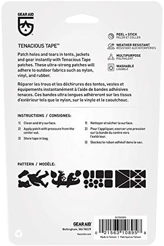 GEAR AID Tenacious Tape Repair Patches – Peel-and-Stick Nylon Gear Patches for Jackets, Tents, Sleeping Bags, Backpacks, and Outdoor Gear – Fix Rips, Tears, and Holes, Outdoors, 3”x20”