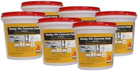 SIKA Sikacryl Ready-Mix Concrete Patch, Gray, Textured, 1 qt (6 Pack) - Durable Repair for Spalls and Cracks in Concrete and Masonry, Easy Cleanup, Acrylic-Based